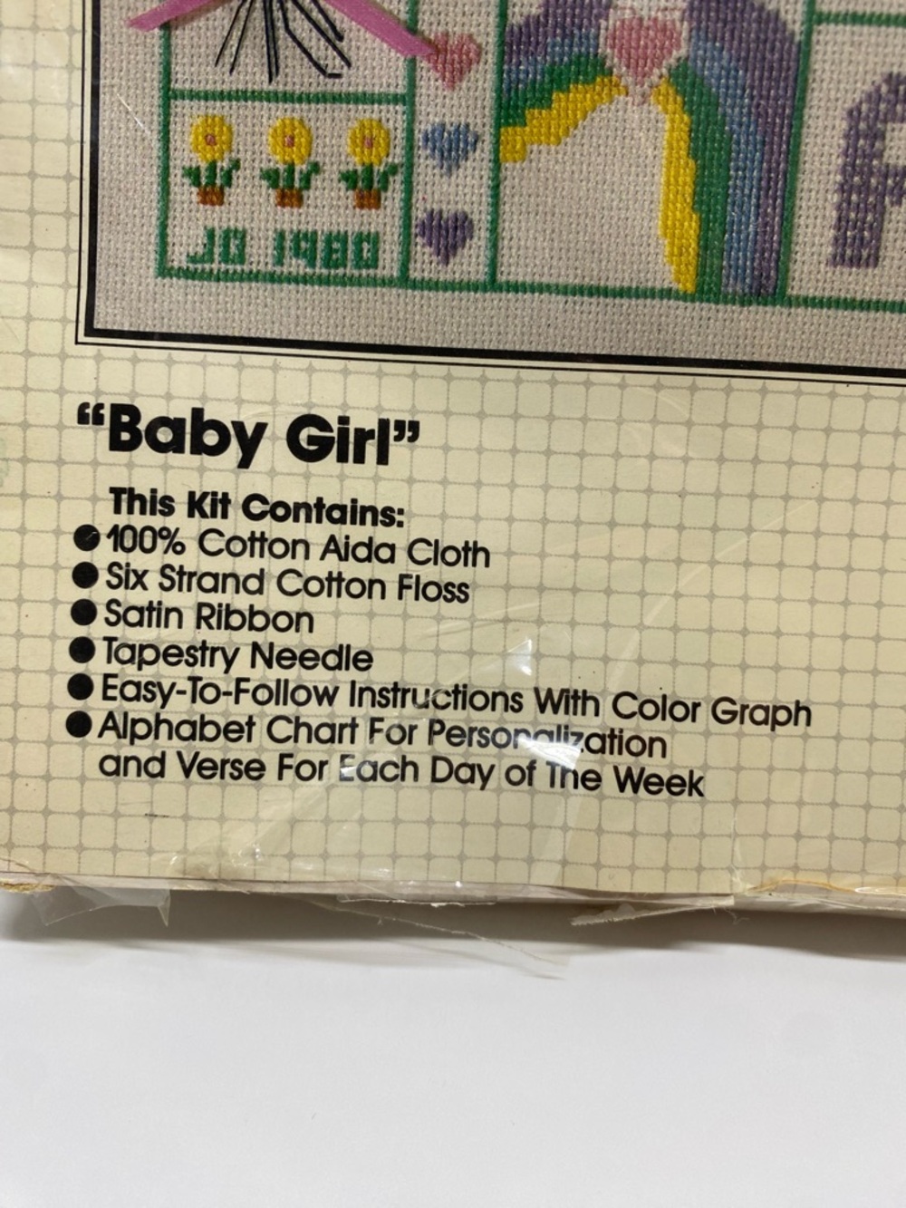 * Bucilla Counted Cross-Stitch Sampler "Baby Girl" - Pastel Pink & Yellow - Picture 4 of 8